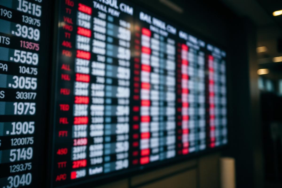 Stock exchange price display board with shallow depth of field